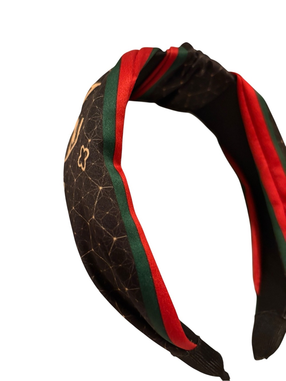 Striped Knot Headband in Red, Green & Black - Picture 2 of 10